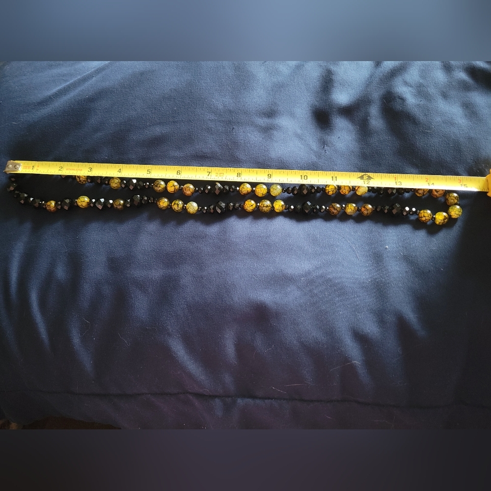 "The Golden Basilisk"; Handmade Dragon Vein Agate & Black Crystal Necklace - Picture 6 of 9